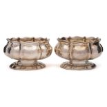 A pair of George IV silver salts, maker James Arthur, London, 1826: of lobed circular form,