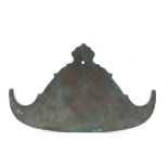 A Chinese bronze Temple Gong of archaic pagoda form, 38.5cm wide.