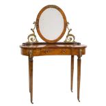 A French burr walnut, inlaid and gilt metal mounted dressing table:, of kidney-shaped outline,