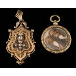 A Continental enamelled gold and rose diamond-set mourning locket brooch: the reverse with hinged