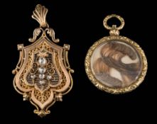 A Continental enamelled gold and rose diamond-set mourning locket brooch: the reverse with hinged