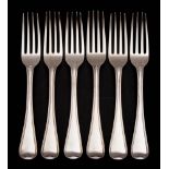 A set of six George III silver table forks, maker William Eley, William Fearn & William Chawner,