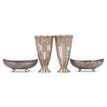A pair of Middle Eastern silver sweetmeat dishes, stamped 94 silver : applied crest,