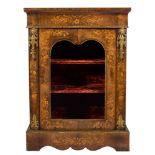 A Victorian walnut, floral marquetry and gilt metal mounted pier cabinet:,