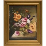 An English porcelain plaque: painted in the manner of Thomas Steele with a still life of a vase of