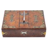 A late Victorian walnut and brass mounted cigar box: of rectangular outline,