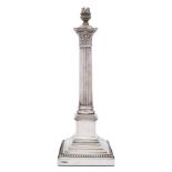 A George V silver Corinthian column table lamp, maker Elkington & Co, London,