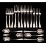 A George V silver Old English part flatware service, maker West & Son, Sheffield, 1920: initialled,
