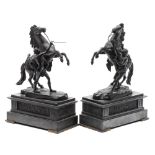 After Cousteau a pair of bronze figures of the Marley horsemen: each raised on a naturalistic base