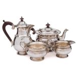 A George V silver four-piece tea service, maker Ollivant & Botsford, Birmingham,