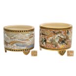 Two Japanese Satsuma cylindrical tripod koros: both finely enamelled and gilded,