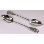 A pair of William IV silver fiddle pattern serving spoons, maker James Peachy, London,