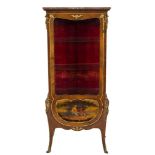 A late 19th Century French, kingwood, decorated and gilt metal mounted vitrine:,