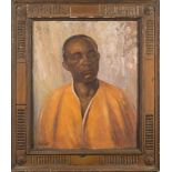 British School early 20th Century- Portrait of a man, head and shoulders wearing an orange smock,