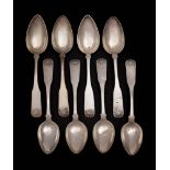 A set of seven mid 19th century Danish silver fiddle and shell tablespoons,