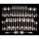 A matched Old English pattern part flatware service, various makers and dates: crested,
