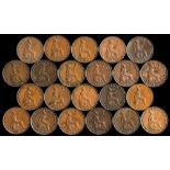 Victoria, twenty two assorted copper farthings: various dates including 1844 and 1849.