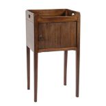 A George III mahogany square tray top pot cupboard:, with integral carrying handles,