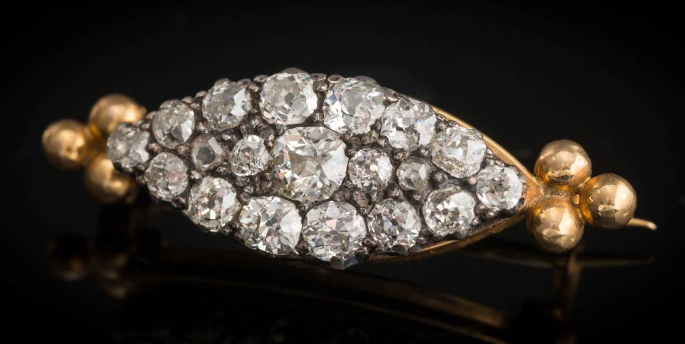 A late 19th century diamond mounted marquise-shaped cluster ring/brooch: with diamonds estimated to - Image 2 of 3
