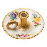 A Swansea miniature taperstick: with gilt ring handle and cylindrical nozzle,