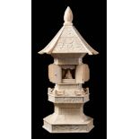 A Japanese ivory veneered model of a shrine: of hexagonal form with lotus bud finial,