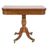 A Regency mahogany and inlaid rectangular card table:, bordered with boxwood and ebonised lines,