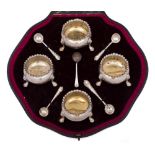 A set of four Edward VII silver salts, maker Mappin & Webb, London,