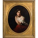 Follower of Guido Reni [19th Century]- Young woman in robes,:- oil on canvas oval, 80 x 64cm.