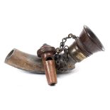 An unusual 19th century rosewood, brass and lead speaking tube: the cover incorporating a whistle,