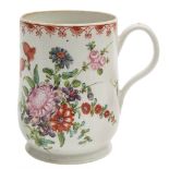 A large Bow polychrome mug: of slender baluster form with grooved loop handle and heart shaped