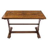 A 19th century mahogany and parquetry inlaid rectangular side table:,