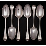Six George III silver Hanoverian pattern table spoons, maker Thomas Wallis I, London 1770: Crested.