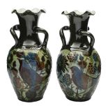 A pair of Alexander Lauder (Barnstaple) pottery vases: of oviform with raised neck and frill rim