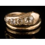 A graduated diamond five-stone 'snake' ring: with round old brilliant-cut diamonds estimated to