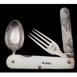 Asprey & Co, a silver plated travelling knife and fork set: stamped Asprey, 10cm. folded.