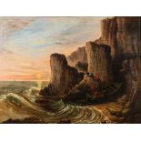 British School 19th Century- Smugglers on a rocky coast,:- oil on canvas 89 x 109cm.