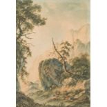 Attributed to Nicholas Pocock [1740-1821]- Figures in a mountain pass,:- watercolour 29.5 x 20.