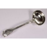 A pair of George IV silver fiddle, shell and thread pattern sauce ladles, maker Charles Eley,