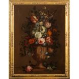 Attributed to Simon Hardime [1664-1737]- Flowers in a terracotta urn, on a ledge,