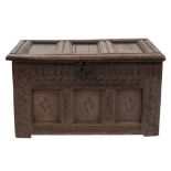 An early 18th Century oak rectangular coffer:, of small size,