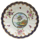 A First Period Worcester 'Earl Dalhouise' pattern fluted dessert dish: painted with a central