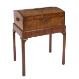 An 18th Century laburnum oyster veneer and rosewood diagonally crossbanded domed trunk on a