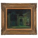 European School early 20th Century - Seated figures in a courtyard at night,