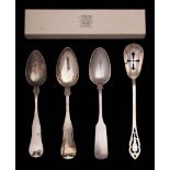 Two American coin silver fiddle pattern teaspoons, makers D C Percival Jr & Co, Boston,