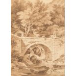 Paul Sanby Munn [1773-1845]- Figures on a stone bridge Between Barmouth and Dolgellau,