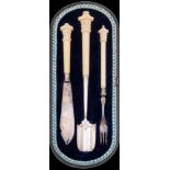 A late Victorian/Edwardian silver plated and ivory mounted Stilton set: includes butter knife,