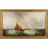 English School [19th Century]- Fishing boats offshore in choppy seas,:- oil on canvas, 61 x 107cm.