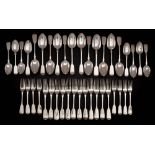 A matched silver Fiddle pattern part flatware service,