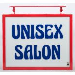 A mid 20th century double sided 'Unisex Salon' illuminated shop sign:, by Eagle Signs, Plymouth,