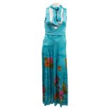 A 1970s De Parisienne maxi dress with printed Lily design:, together with a yellow maxi dress,